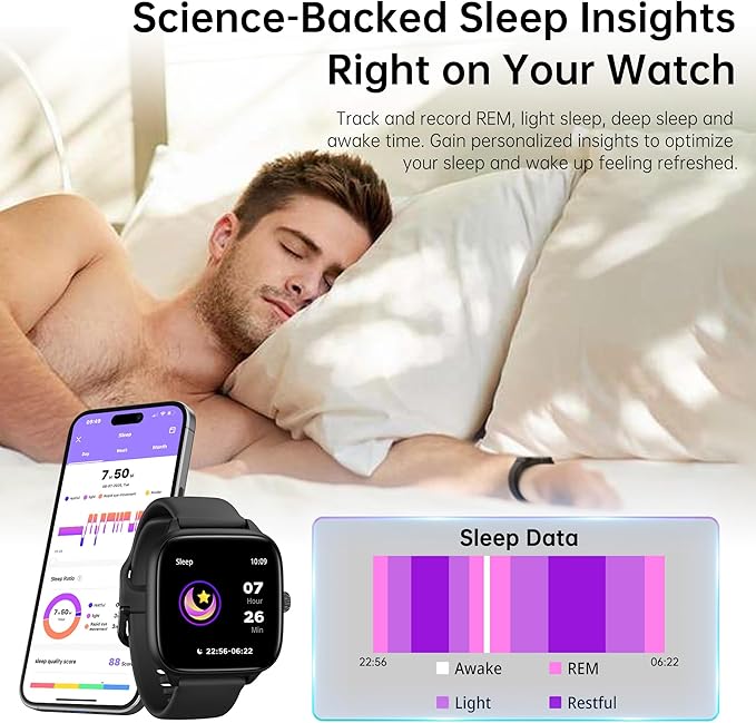 Fitness Tracker Answer/Make Calls, Smart Watch with Blood Pressure, Blood Oxygen, 24/7 Heart Rate Monitor, 120+ Sport Mode Activity Tracker, Waterproof Sleep Tracker for Women Men (Black)