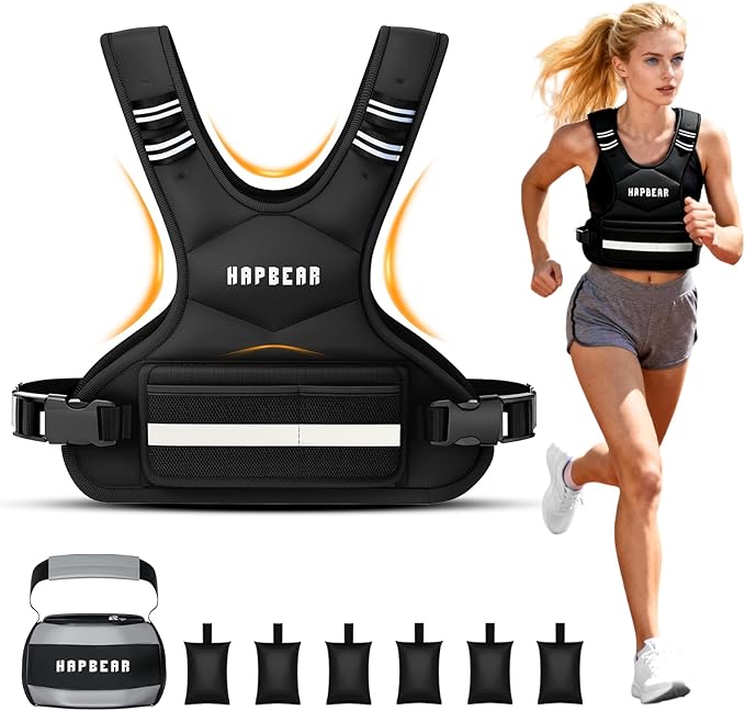 HAPBEAR Adjustable Weighted Vest for Men and Women, 4-10 lbs with 6 Ironsand Weights and Large Pocket Includes kettlebell pouch for Workout, Strength Training, Running, Walking, Weight Loss