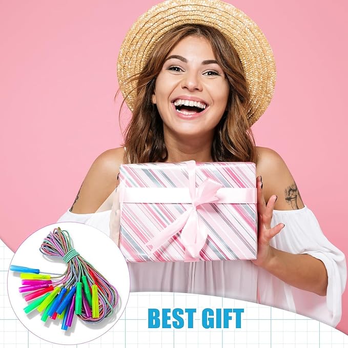 Honoson 30 Pcs Rainbow Jump Rope Bulk Gift for Kids 7.8ft Nylon Stripe Ropes with Handle Adjustable Colorful Party Favor Christmas Item Gift Outdoor Exercise Fitness (Multicolor)