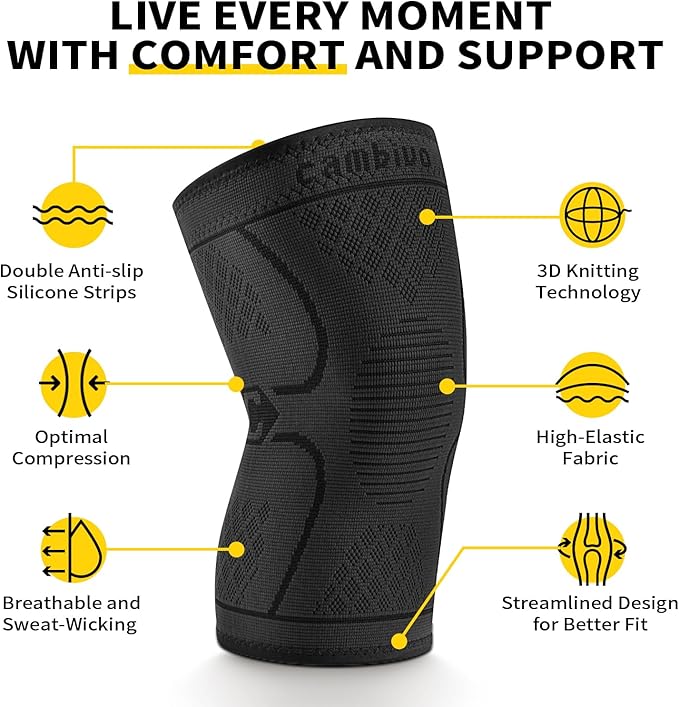 CAMBIVO 2 Pack Knee Braces for Knee Pain, Knee Compression Sleeve for Men and Women, Knee Support for Meniscus Tear, Running, Weightlifting, Workout, ACL, Arthritis, Joint Pain Relief (Black, XX-Large)