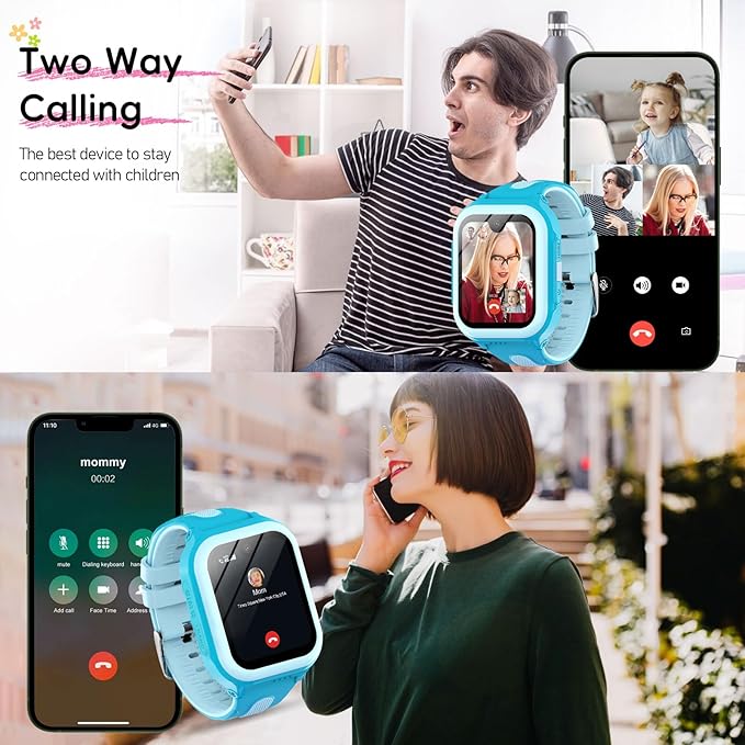 Wonlex 4G GPS Smartwatch for Kids, 1.78" AMOLED Touchscreen Large Phone Watch with SIM Card, Video Calls, Voice Chat, SOS, Camera, Music, Pedometer, Game, Birthday Gift for Girls Boys Ages 8-15(Blue)