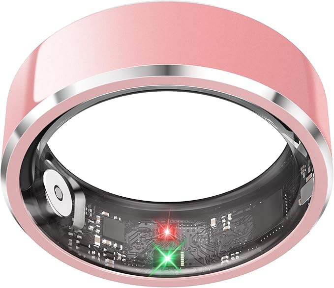 Health Smart Ring for Men Women, Fitness Tracker with Heart Rate/Blood Pressure/Blood Oxygen Monitor,Sleep Tracker,Pedometer, IP68 Waterproof Ring for iPhone&Android, No Subscription (Pink, Size10）