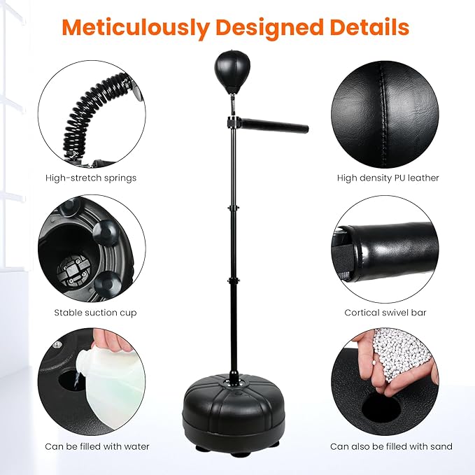 INNOLIFE Height Adjustable Boxing Bar, Boxing Spinning Bar with Punching Bag, Speed Trainer for Home Gym, Black