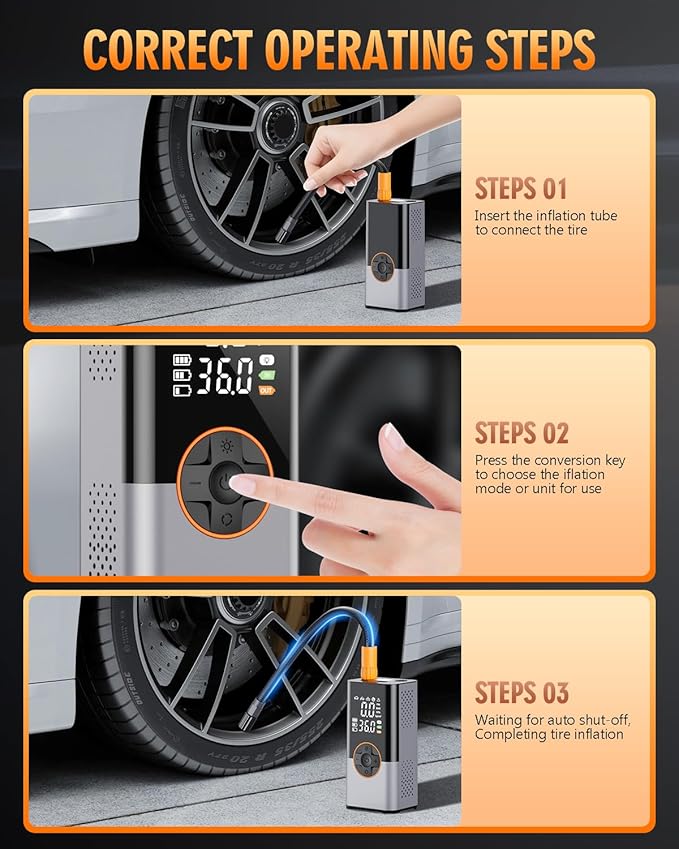 Tire Inflator Portable Air Compressor, 150PSI & 2X Faster Portable Air Compressor with Digital Pressure Gauge, 25000mAh Cordless Air Pump for Car, Motorcycle, Bike, Ball And More