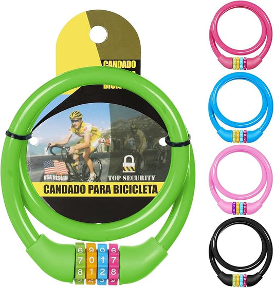 25 Inch Bike Lock Cable, Portable Anti Theft 4 Digits Codes Cable Locks, Resettable Combinations Coiling Bicycle Lock for Bike, Motorbike, Scooter, Skateboard, Gate, Fence (Green)