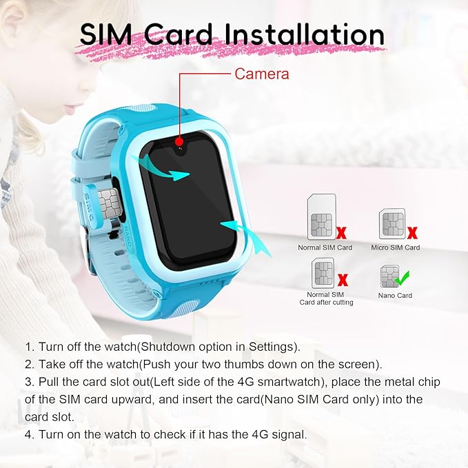 Wonlex 4G GPS Smartwatch for Kids, 1.78" AMOLED Touchscreen Large Phone Watch with SIM Card, Video Calls, Voice Chat, SOS, Camera, Music, Pedometer, Game, Birthday Gift for Girls Boys Ages 8-15(Blue)