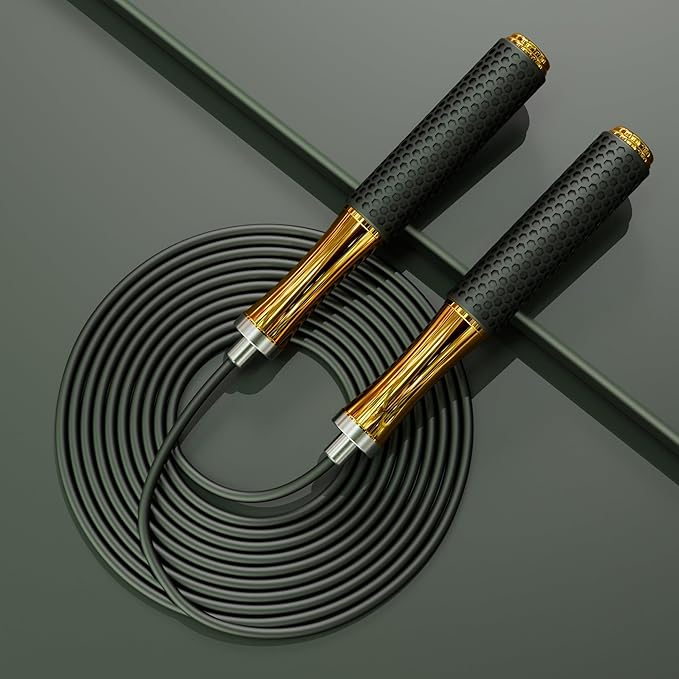 5mm PVC Jump Rope For Men Women Kids - Dual Ball Bearing -Metal Handle Core Covered Rubber Grip- Adjustable 10ft long Skipping Rope - Good For Workout Fitness Weight loss