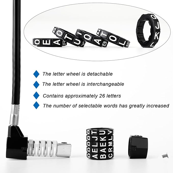 5-Word Resettable Combination Lock, Letter Lock- Home Security Padlock with 8mm Anti-Theft Cable for Garden Gates, Glass Doors, Pool, Refrigerator,Bikes, Gates, Storage (22''(Locking Span 11''))