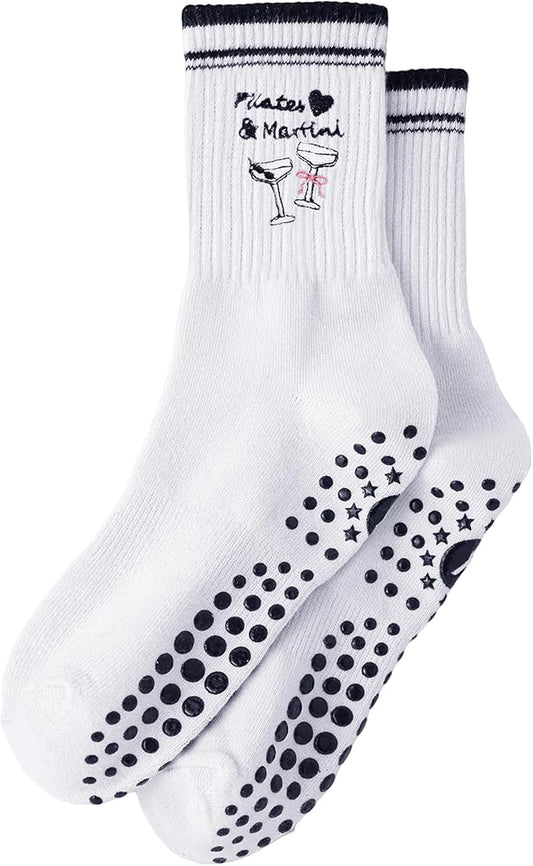 Yawlsow Pilates Grip Socks for Women Yoga Grippy Socks Cute Barre Non Skid Athletic Crew Sticky Sock Workout Hospital