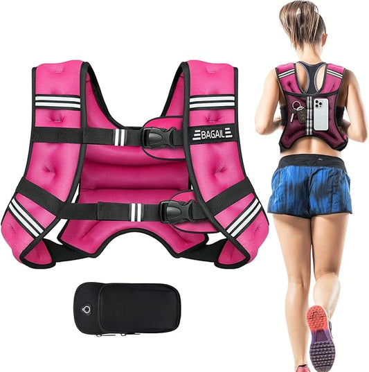 BAGAIL Weighted Vest, 5lbs/8lbs/10lbs/12lbs/15lbs/20lbs/25lbs/30lbs Weight Vest with Detachable Phone Pouch, Rucking Vest for Women, Men, Walking, Weight Loss, Training, Running