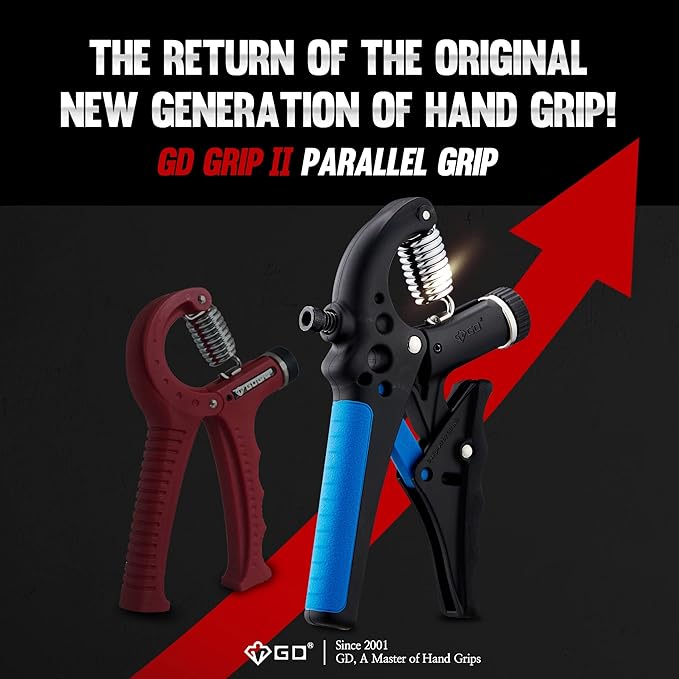 GD Grip2 Hand Grip Strengthener (Grip Strength Trainer) Adjustable Gripper (22~77lbs) Forearm and Wrist Exerciser Strengthener for Grip Strength