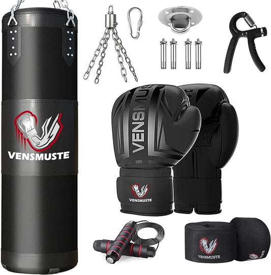 Punching Bag for Adults, 4FT Oxford Heavy Boxing Bag Set, Punching Bag with 12OZ Boxing Gloves, Chains, Hand Wraps, etc. Suitable for MMA Karate Kickboxing Boxing - Unfilled