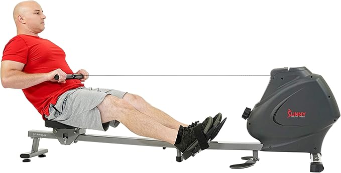 Sunny Health & Fitness Multi-Function Premium Magnetic Rowing Machine, Bicep Curls, Upward Rows, Seated Rows, Foldable Slide Rails, Digital Monitor, Optional Free SunnyFit App Connection