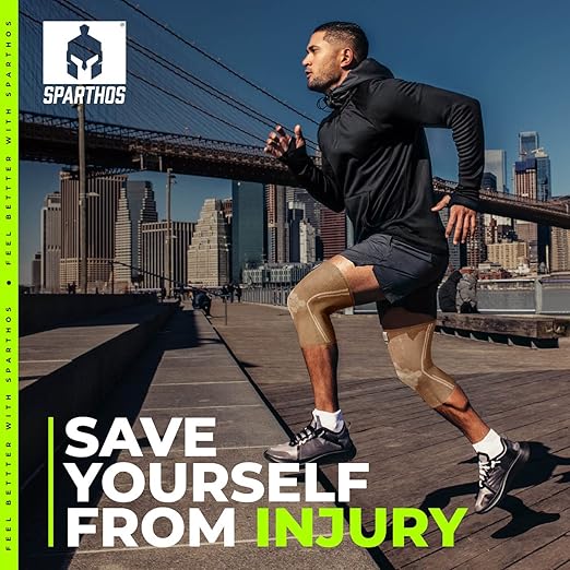 Sparthos Knee Compression Sleeves by (Pair) – Support for Sports, Running, Joint Pain Relief – Knee Brace for Men and Women - Walking Cycling Tennis Workout - Check Size Chart (Beige-S, 7-8″ Thigh)