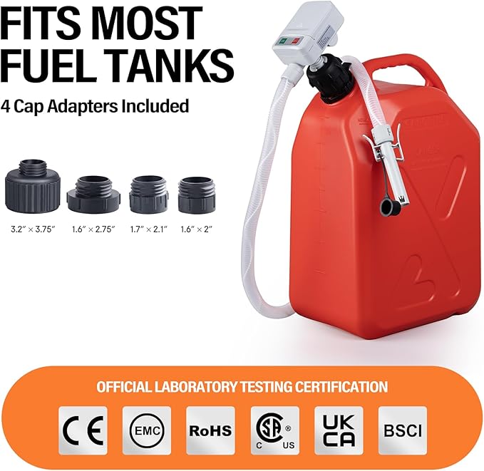 Automatic Fuel Transfer Pump with Auto-Stop, 51'' Extra Long Hose, 3.2 Gallon per Min, Fast and Safe Portable Gas Can Pump for Oil,Battery or USB Powered, 4 Can Adapters,Diesel,Gasoline (Gray)