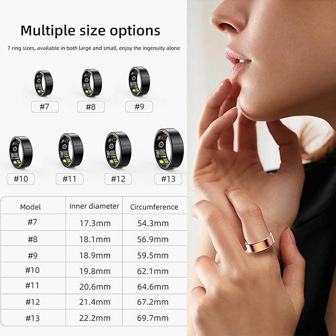 HitTopss Smart Ring, Fitness Tracking Smart Ring with Calories/Heart Rate/Blood Oxygen/Sleep Monitoring, IP68 Waterproof, No APP Subscription (Rose Gold, 10#)