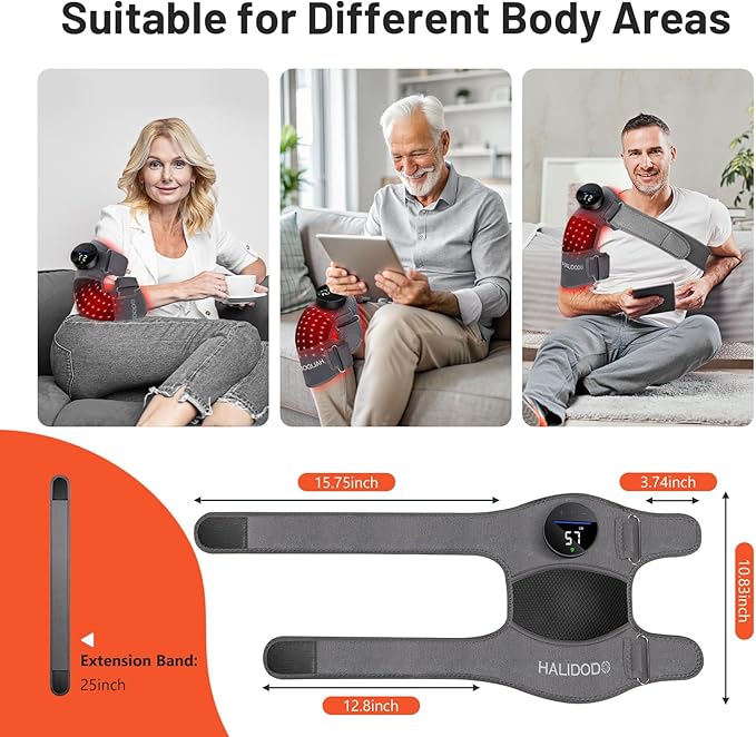 HALIDODO Red Light Therapy & Vibration Massage Knee Brace - Wireless Rechargeable Controller, 660nm&850nm Red Light Therapy Heated Device for Knee/Joint/Elbow/Shoulder Pain Relief, Gray.