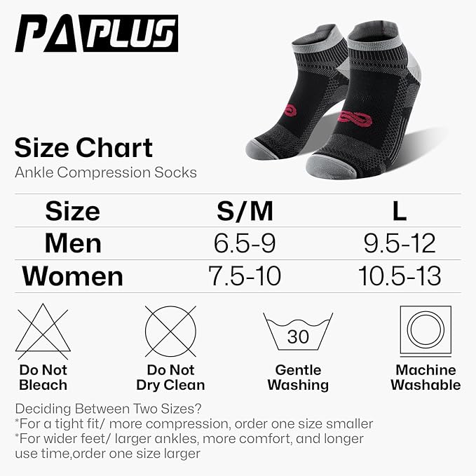 PAPLUS Ankle Compression Sock for Men and Women 2/4/6 Pairs, Low Cut Compression Running Sock with Ankle Support