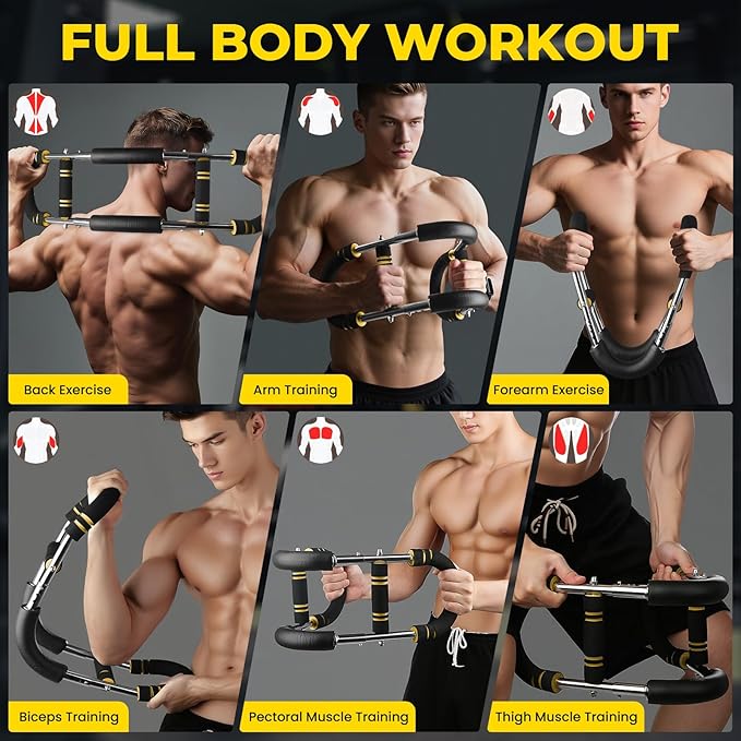 Twister Arm Trainer, Chest Workout Equipment for Men & Women Portable Spring Resistance Chest Exerciser Forearm Strengthener Bar Detachable for Home Fitness Equipment for Enhancing Upper Body Muscle