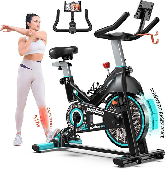 pooboo Exercise Bike, Adjustable Magnetic/Brake Pad Resistance Silent Belt Drive, Indoor Cycling Bike for Home Cardio, Fitness Stationary Bike with 350lbs/300lbs Weight Capacity &Upgraded Version Seat