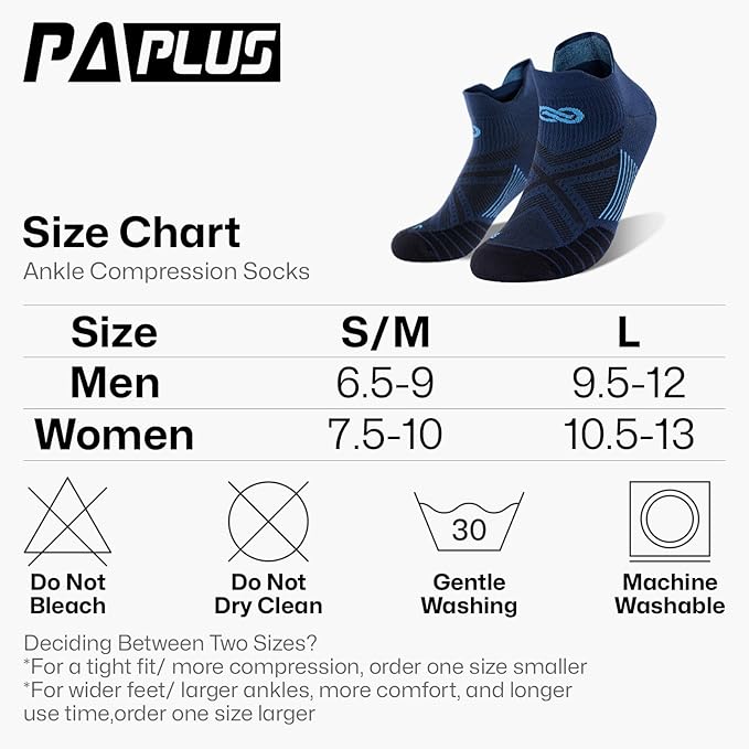 PAPLUS Ankle Compression Sock for Men and Women 2/4/6 Pairs, Low Cut Compression Running Sock with Ankle Support