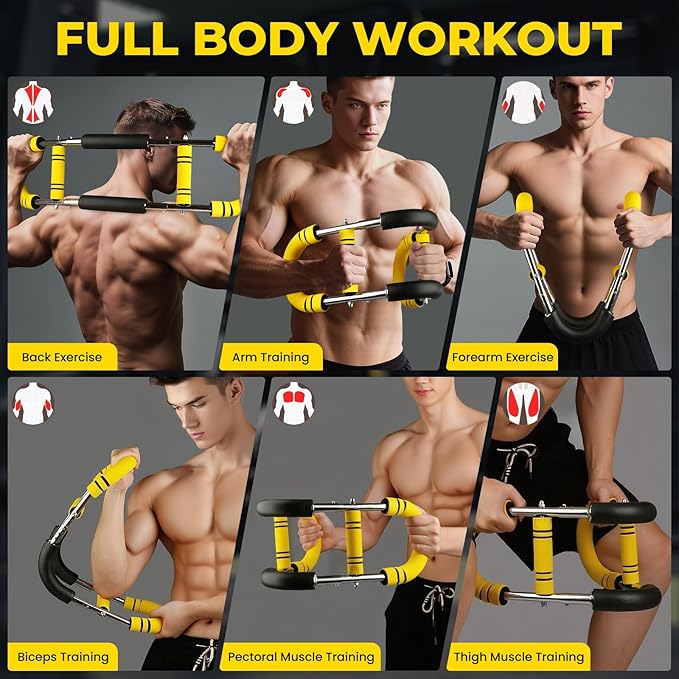 Twister Arm Trainer, Chest Workout Equipment for Men & Women Portable Spring Resistance Chest Exerciser Forearm Strengthener Bar Detachable for Home Fitness Equipment for Enhancing Upper Body Muscle