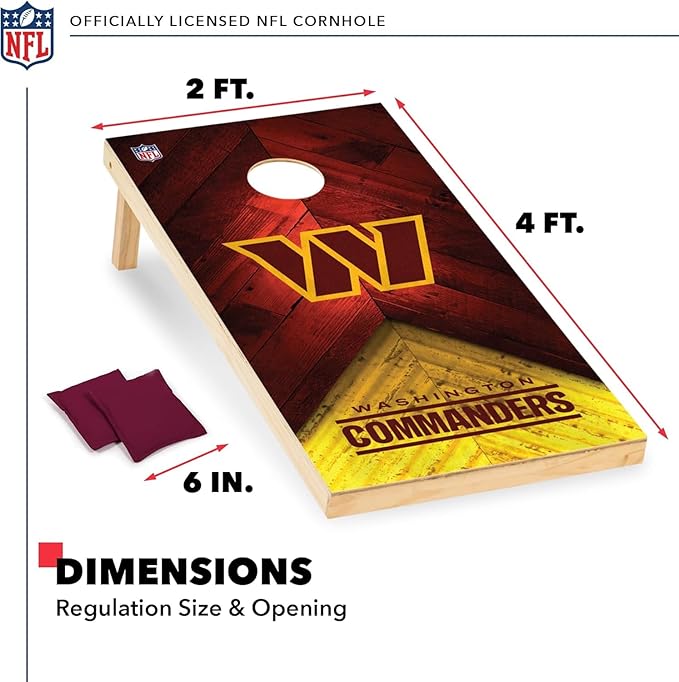 Wild Sports NFL Football 2' x 4' Regulation Size Solid Wood Cornhole Set with Direct Print HD Team Graphics Great Gift for Any Football Fan! Bean Bag Toss Family Outdoor Game