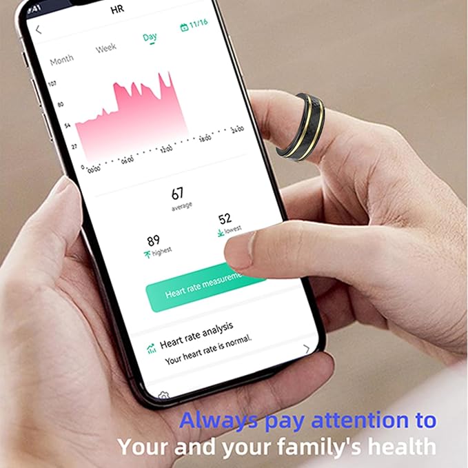 Loluka Smart Ring with Step Tracker Health Tracker with Sleep Monitor Heart Rate Monitor Family Care Fitness Ring Fitness Tracker No Subscription Fee for Android iOS Black 11