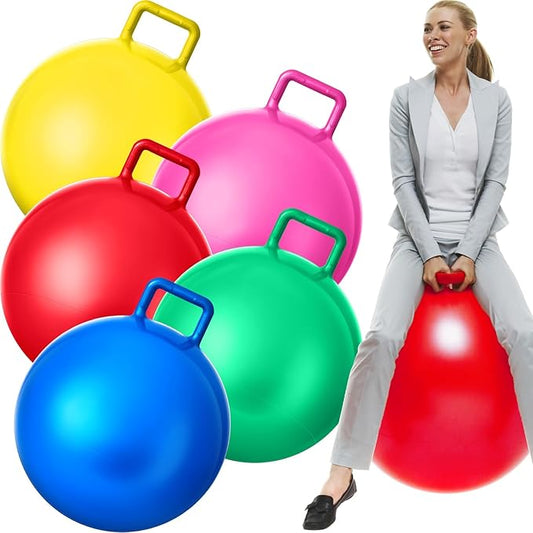 Lewtemi 5 Pcs Hopper Ball 29 Inch Outdoor Games Jumping Hopping Inflatable Bouncing Ball with Handle and Air Pump for Kids Adults Sport Field Playground Exercise Obstacle Course