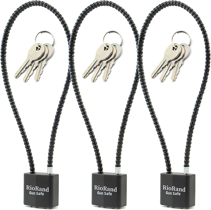 RioRand Keyed Cable Gun Locks Simple Operation 15" Compatible with Pistols, Handguns, Rifles, and Shotguns,Storage for Firearm Locking and Safety