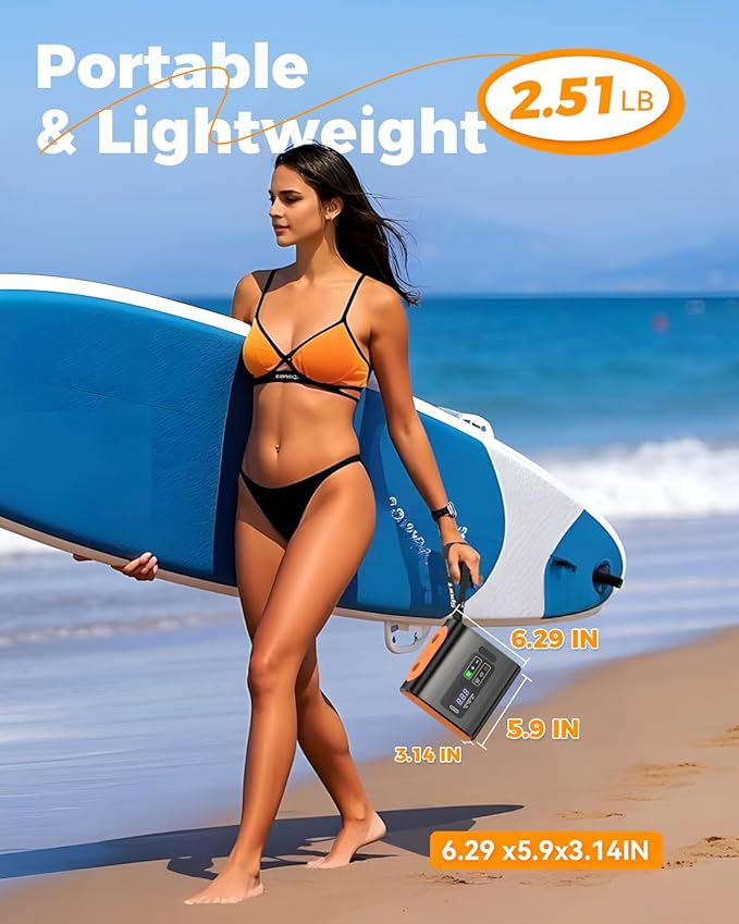Paddle Board Pump Electric Portable, 15000mAh Rechargeable 22PSI SUP Pump, Pool Inflatable Pump，Sup Air Pump with Auto-Off,Deflation Function for Pool Inflatables, Kayaks，Boats，Wind Wings, SUPs