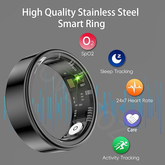 Smart Ring Health Tracker, Fitness Sleep and Heart Rate Monitor Smart Ring, Waterproof Bluetooth Fitness Tracker Ring IPX68 Waterproof (Black, 13)