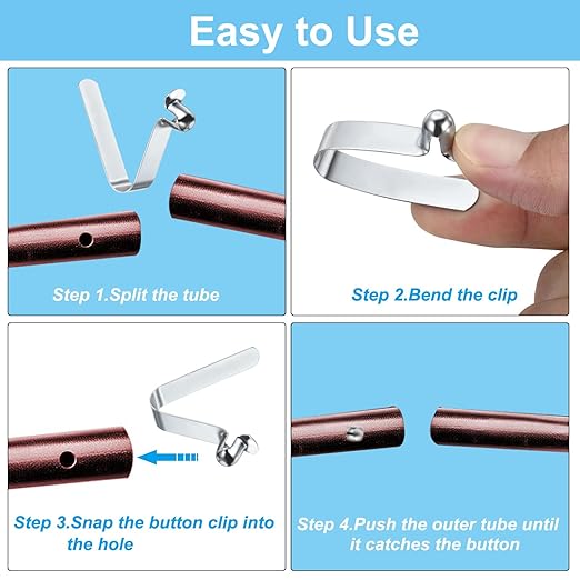 PATIKIL 10.5x7.5mm Kayak Paddle Snaps, 16 Pack Tent Pole Clips Steel V Shaped Single Pin Push Button Spring Clips Lock Tube Pole Clips for Camping Awning