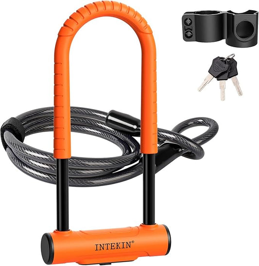 Bike U Lock Heavy Duty Bike Lock Bicycle Lock, 16mm U Lock and 3ft / 5ft / 6ft Length Security Cable with Sturdy Mounting Bracket for Bicycle, Motorcycle and More