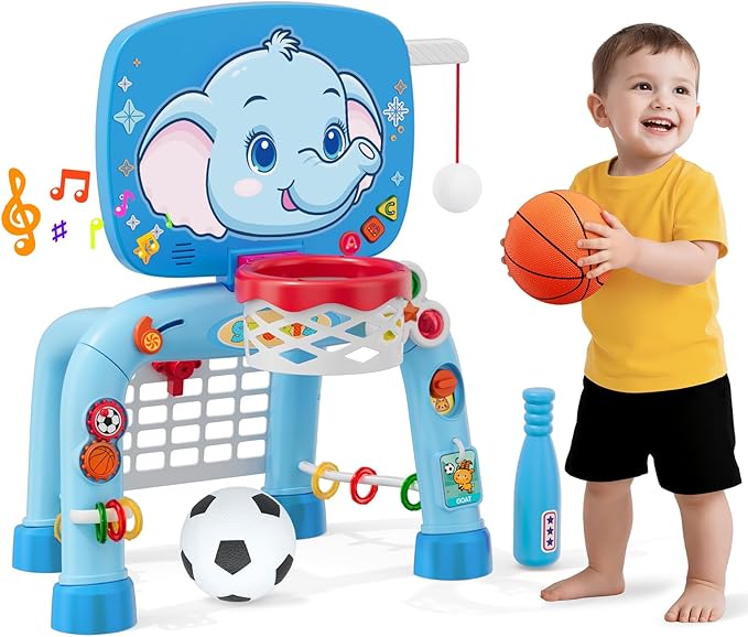 Toddler Basketball Hoop & Soccer Goal Tball Set, Kids Sport Toys with Light & Sound, Musical Activity Center Toys for 1 2 3 Years Old Boys, Christmas Birthday Gifts for Baby 12-18 Months