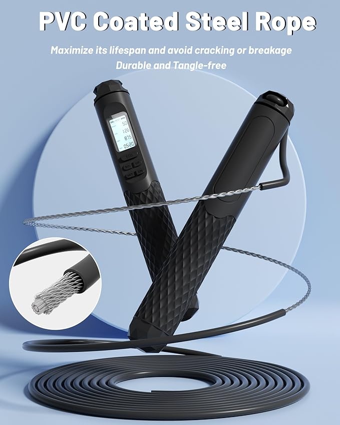 nonogo Cordless Jump Rope with Counter for Fitness - Adjustable Smart Skipping Rope For Men Women Kids Outdoor Speed Boxing Crossfit Workout Exercise Cardio