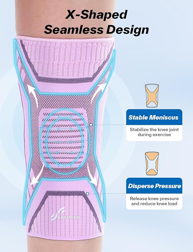 Copper Knee Brace for Men & Women - Knee Compression Sleeve with Side Stabilizers - Knee Support for Running, Hiking, Working, Basketball, Volleyball, Gym, Meniscus Tear, ACL, Arthritis Knee Pain Relief, A Pair (Pink-Purple, Medium(16"-18.5"))