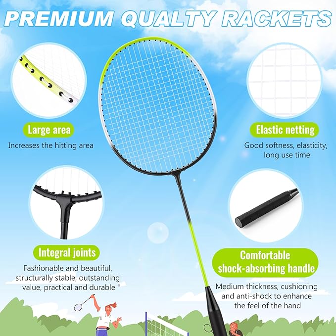 12 Pack Badminton Rackets Set Including Rackets, Nylon Shuttlecocks and Carry Bag for Outdoor Backyard Games Beginners