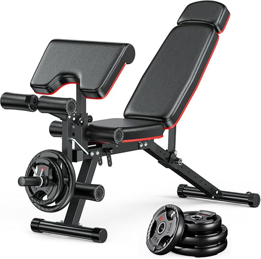 XDDIAS Workout Bench, Adjustable Weight Bench with Leg Extension and Leg Curl, Extended Headrest, 900LBS Preacher Curl Bench Incline Decline Flat Workout Bench for Home Gym Full Body Exercise