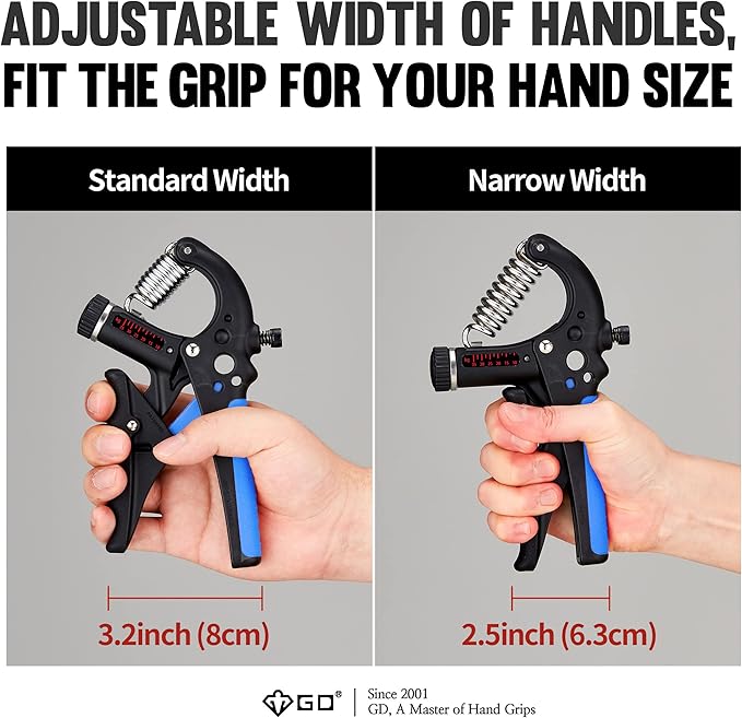 GD Grip2 Hand Grip Strengthener (Grip Strength Trainer) Adjustable Gripper (22~77lbs) Forearm and Wrist Exerciser Strengthener for Grip Strength
