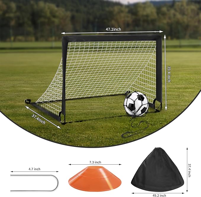 Portable 4’x3’ Soccer Goals for Backyard - Youth Soccer Training Equipment with Net, Cones & Storage Bag - Durable Kids Soccer Goal Set for Outdoor Practice (Ages 3-12)