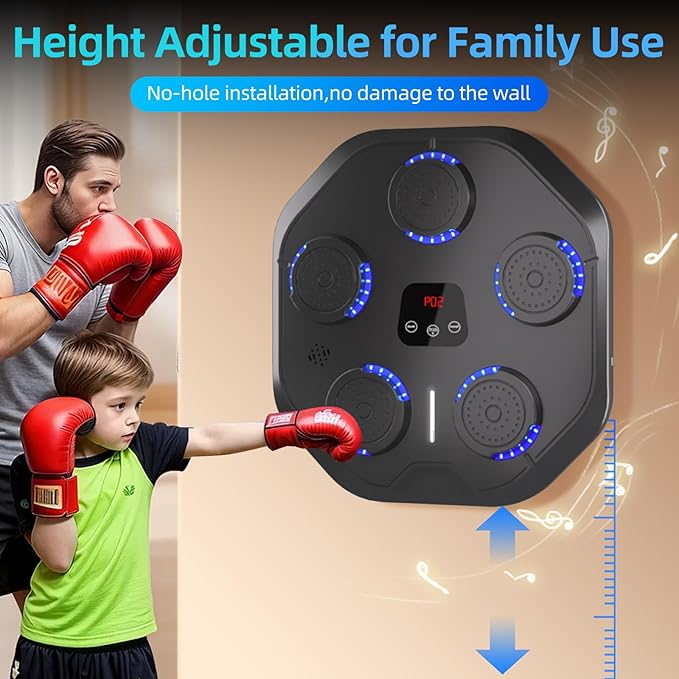 Music Boxing Machine with Boxing Gloves Bluetooth Wall Mounted Boxing Machine Training Punching Exercise Suitable for Adults Kids Home, Office and Indoor Use - Black