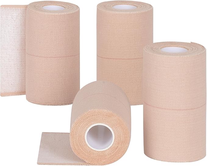 4 Rolls Elastic Tape, Breathable Self Adhesive Bandage Wrap, Flexible Stretch Bandages for Sports Wrists Sprains Knees Ankles, for Animals and Pets, 5 Yards (4 Inch in Width)