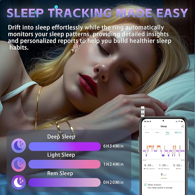Smart Ring for Women – Fitness Tracker Ring with Heart Rate, SpO2, Blood Pressure, Sleep Monitoring, Step & Calorie Counter, No Subscription Fee, iOS & Android Compatible (Silver, 14)