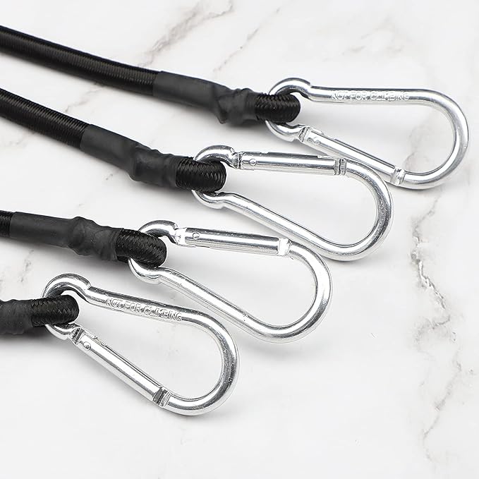 ZHOUBIN 18 Inch Black Bungee Cords with Carabiner Hooks, 4Pcs