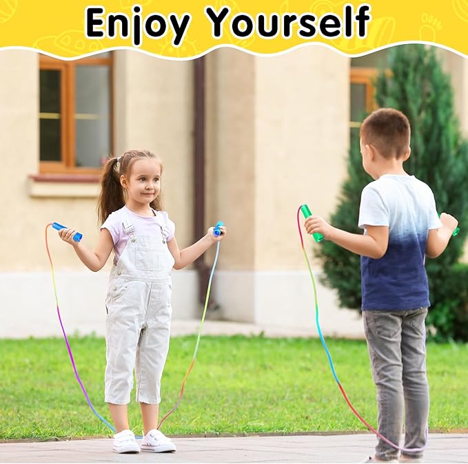 Jeffbaubl 10 Pack Jump Rope for Kids, 7.2Ft Kids Rainbow Jump Rope, Adjustable Jumping Ropes with Plastic Handles, Skipping Ropes for Boys Girls Outdoor Activity Party Favors