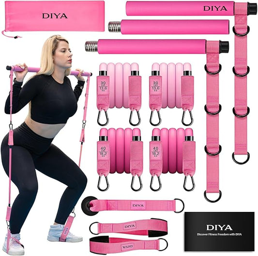 Pilates Bar Kit with Resistance Bands, Stretched Pilates Bar for Women & Men, 140 lbs Equipment for Legs, HIPS, Waist, Arms, Back, Core, Adjustable 3-Section Home Gym Kit for Full-Body Workouts