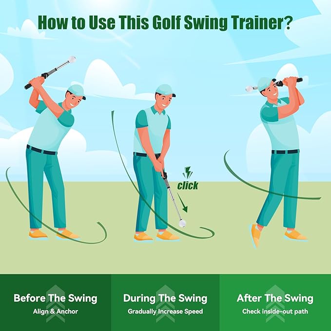 Retractable Golf Swing Trainer - Golf Swing Training Aid,Golf Grip Trainer ＆ Improve Swing Tempo | Click Stick Right-Handed Training Aid with Arm Band for All Golfers,Indoor & Outdoor Use