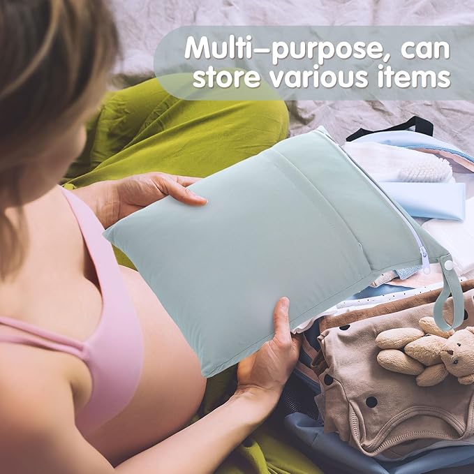SATINIOR 4 Pack Wet Dry Bags for Baby Cloth Diapers Washable Travel Swimsuit Wet Bags Reusable with Two Zippered Pockets for Yoga Gym Swimsuits Travel Beach Pool Soiled Items(Morandi Color)
