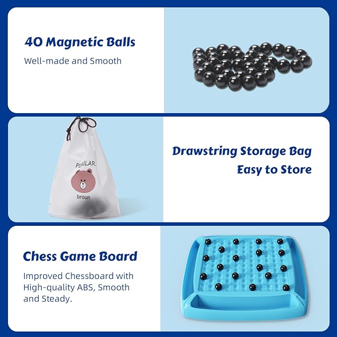 Magnet Game, Magnetic Game Fun Family Board Games for Kids and Adults, Magnet Chess Game with 40Pcs Stones, Table Top Magnetic Board Games, 2-4 Players